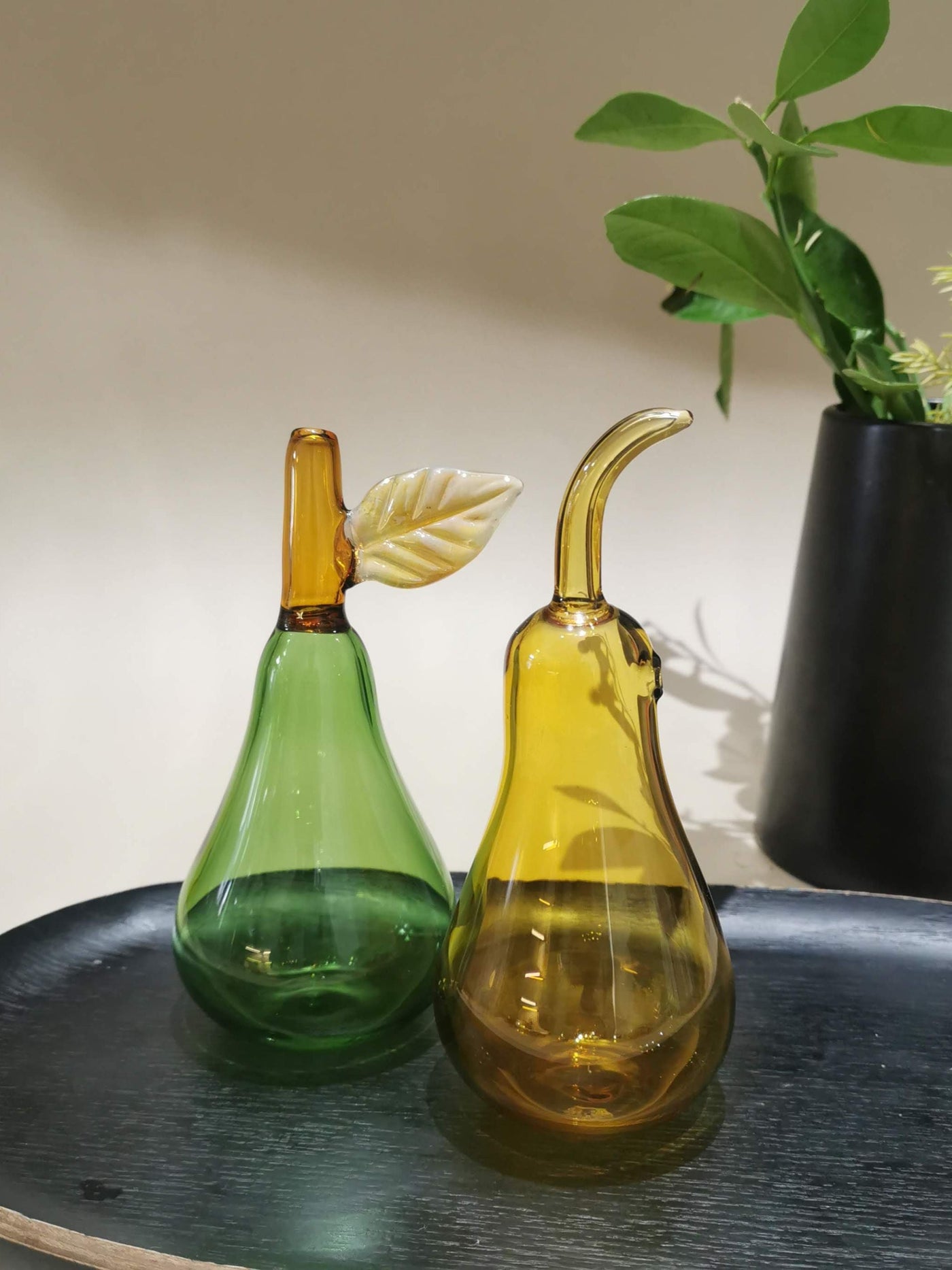 Murano Glass Style Decoration- Pear Amber