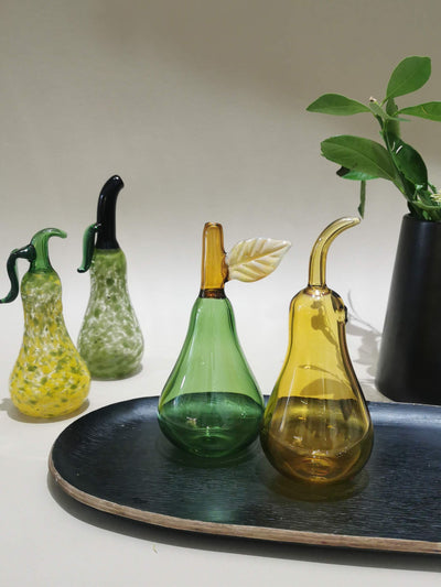 Murano Glass Style Decoration- Green Splash Pear Art Glass