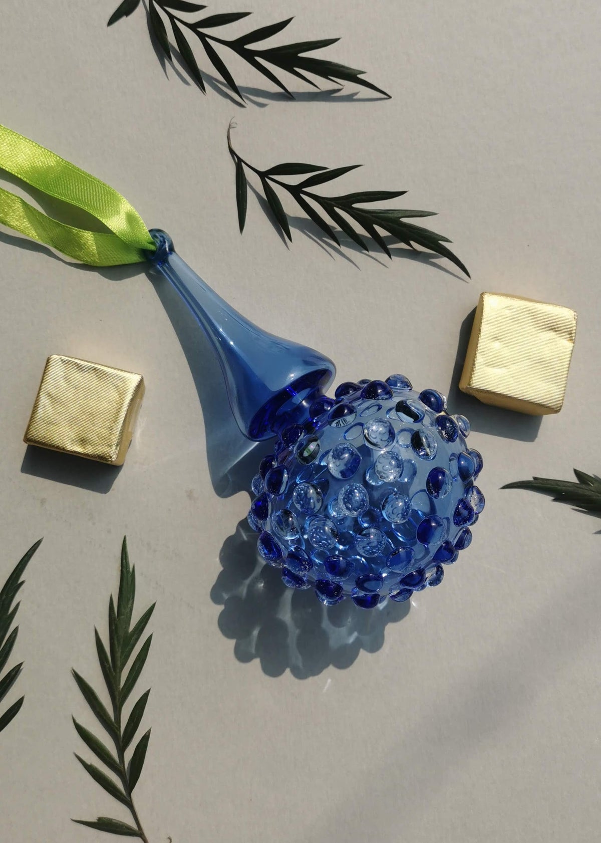 Handblown Glass Ornament -  Lumina, Moroccon Blue 4 inch