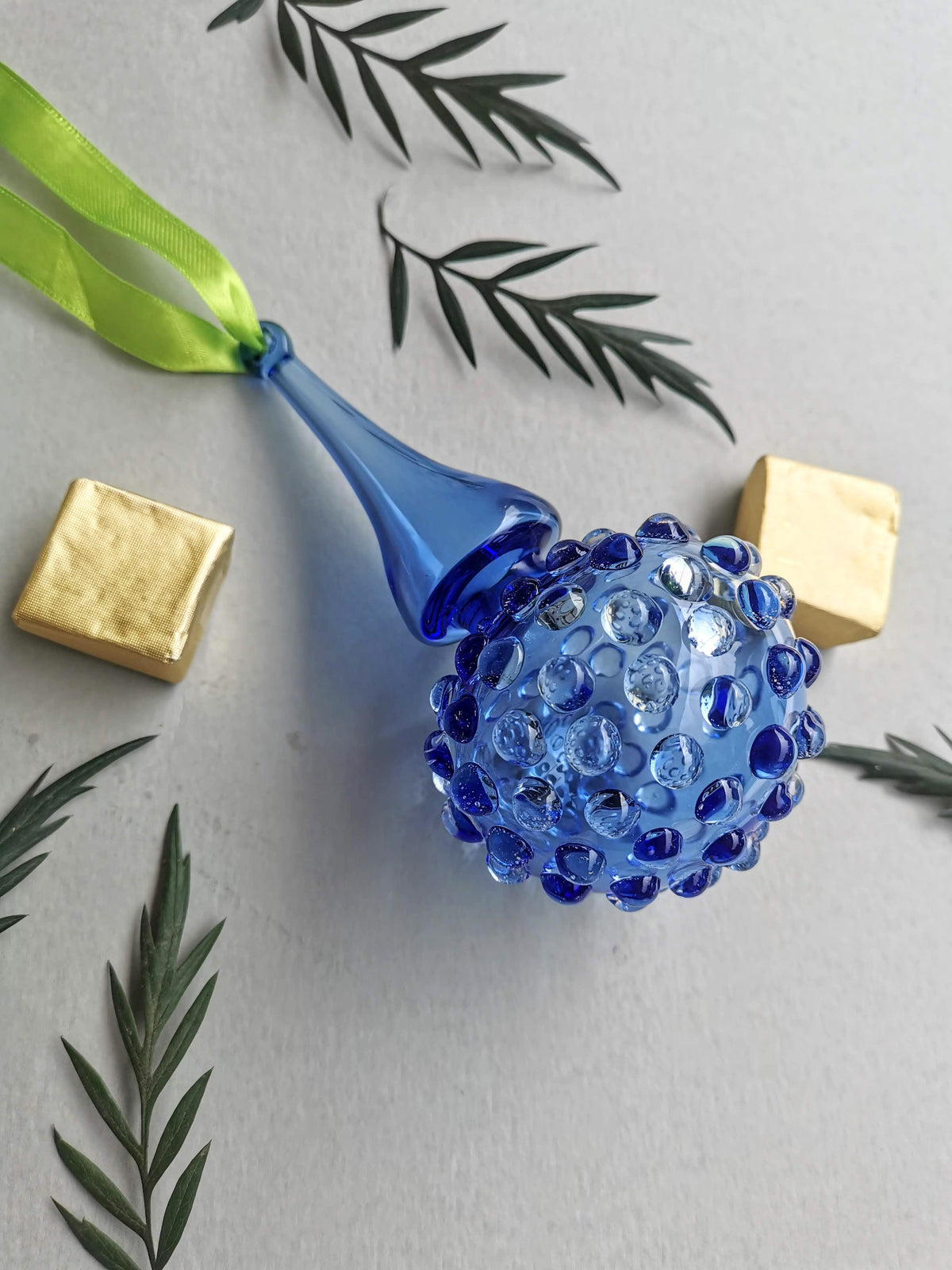 Handblown Glass Ornament -  Lumina, Moroccon Blue 4 inch