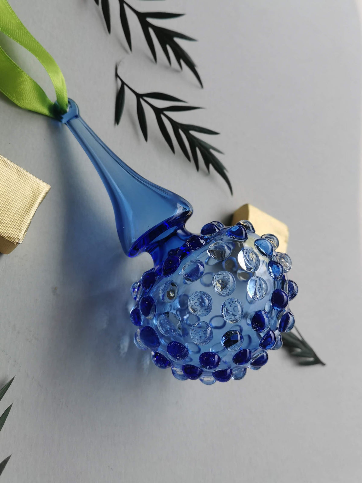 Handblown Glass Ornament -  Lumina, Moroccon Blue 4 inch
