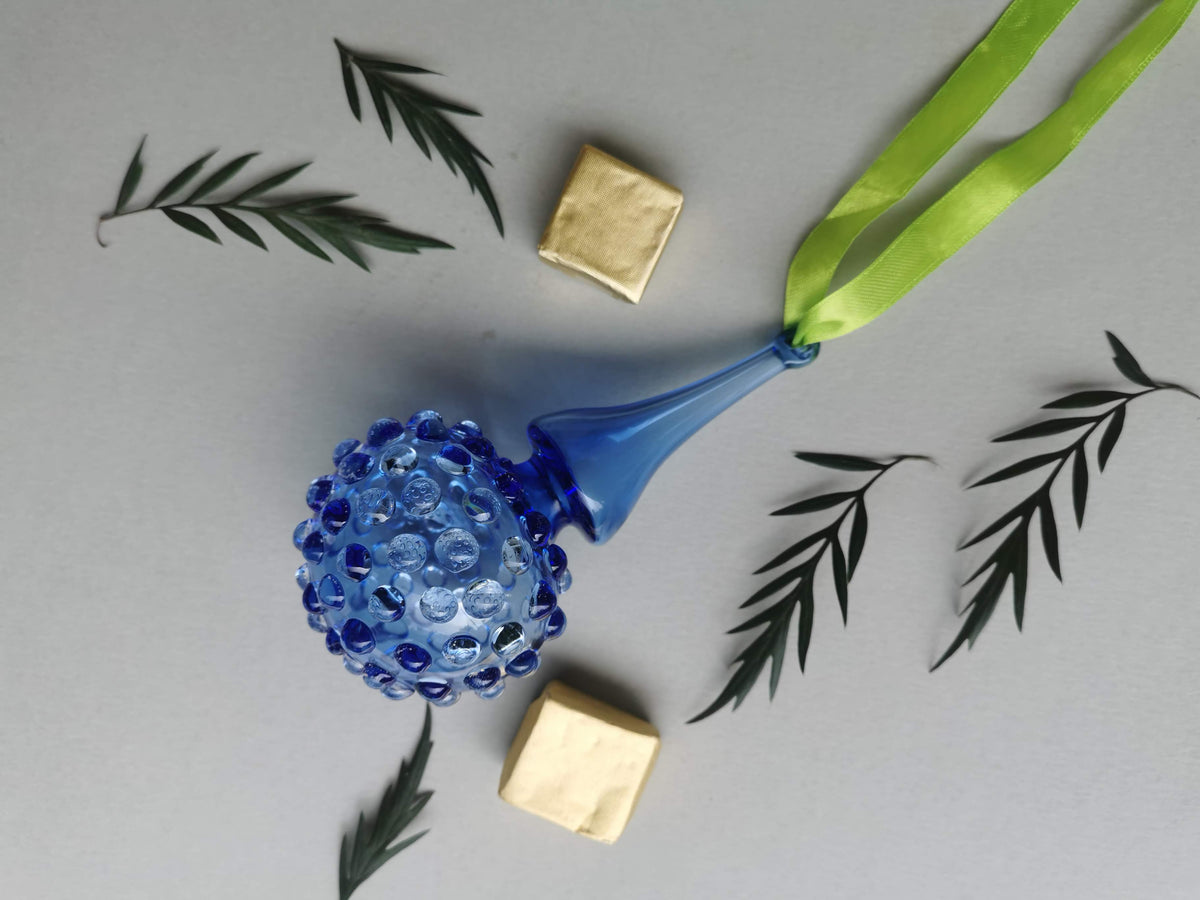 Handblown Glass Ornament -  Lumina, Moroccon Blue 4 inch