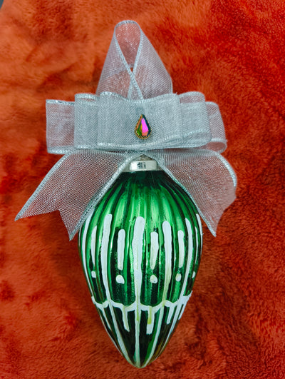 Emerald SnowDrip Luxe - Hand painted Glass Bauble