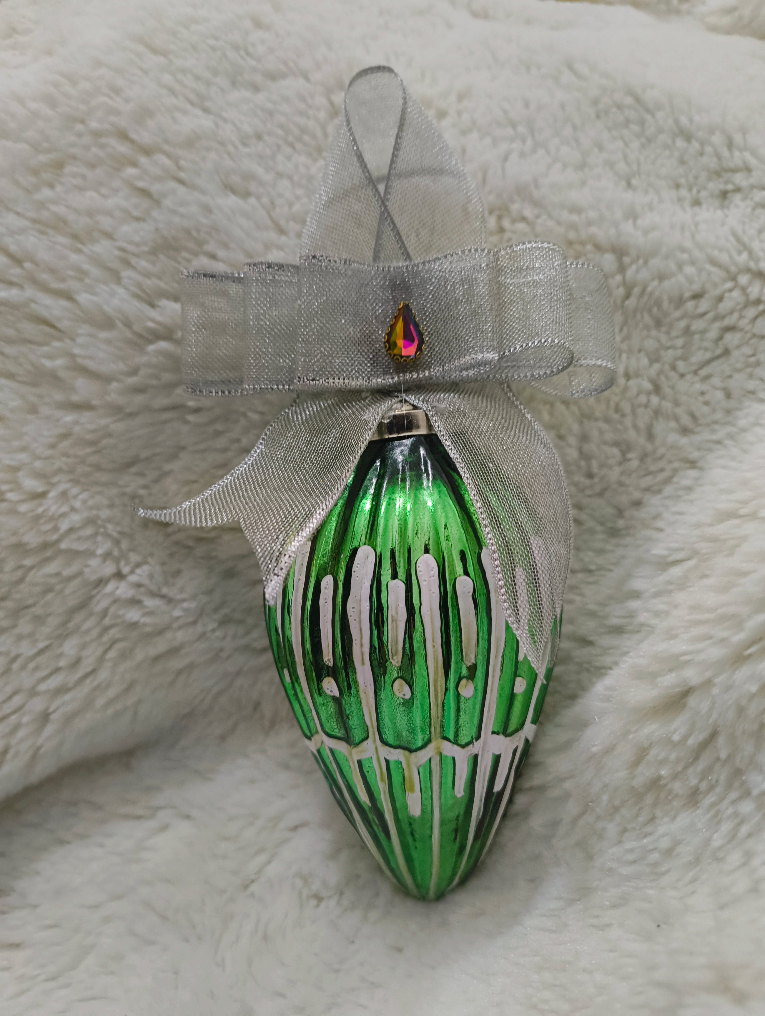 Emerald SnowDrip Luxe - Hand painted Glass Bauble