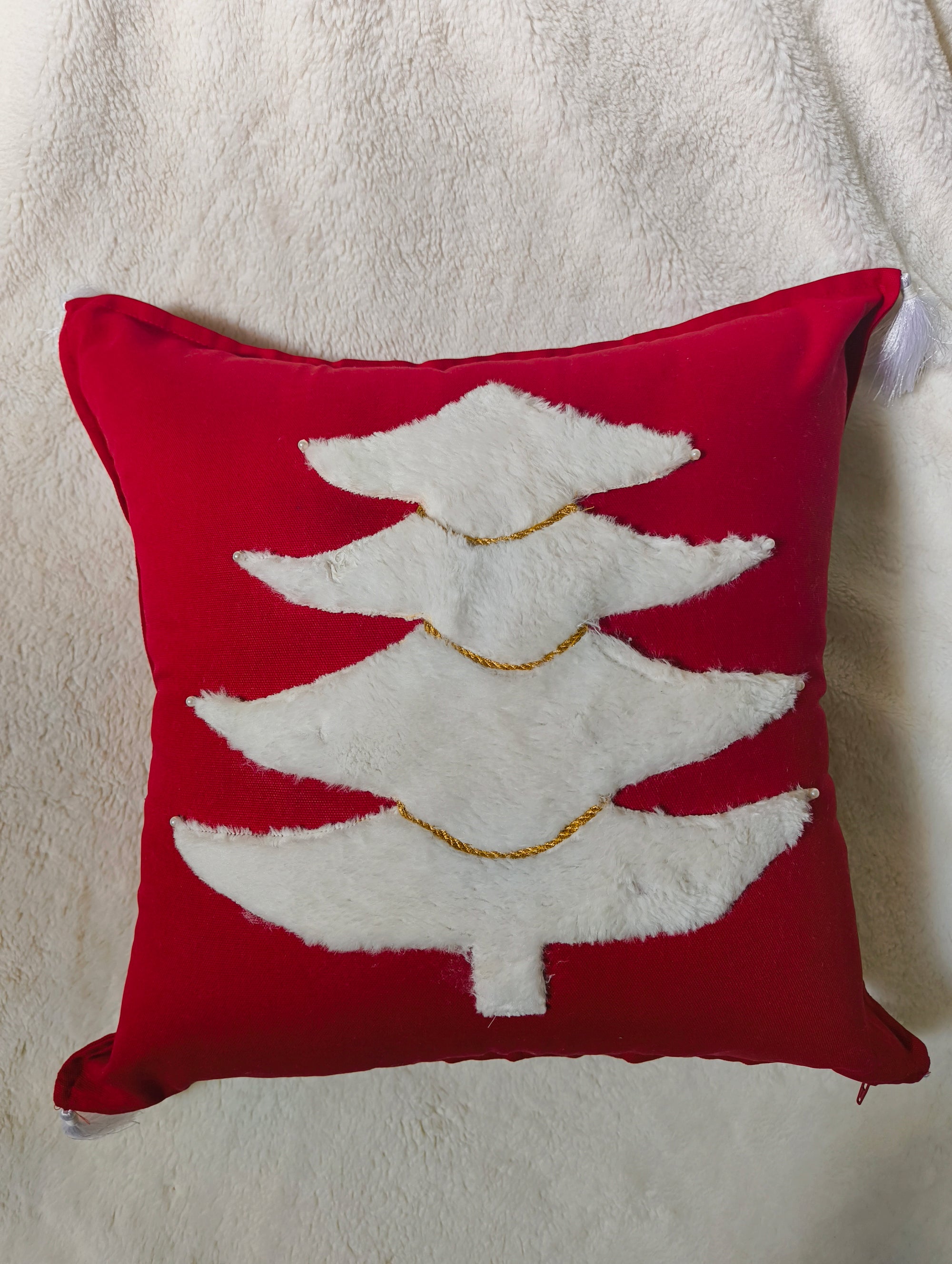 Red Noel Fur - Tree Cushion
