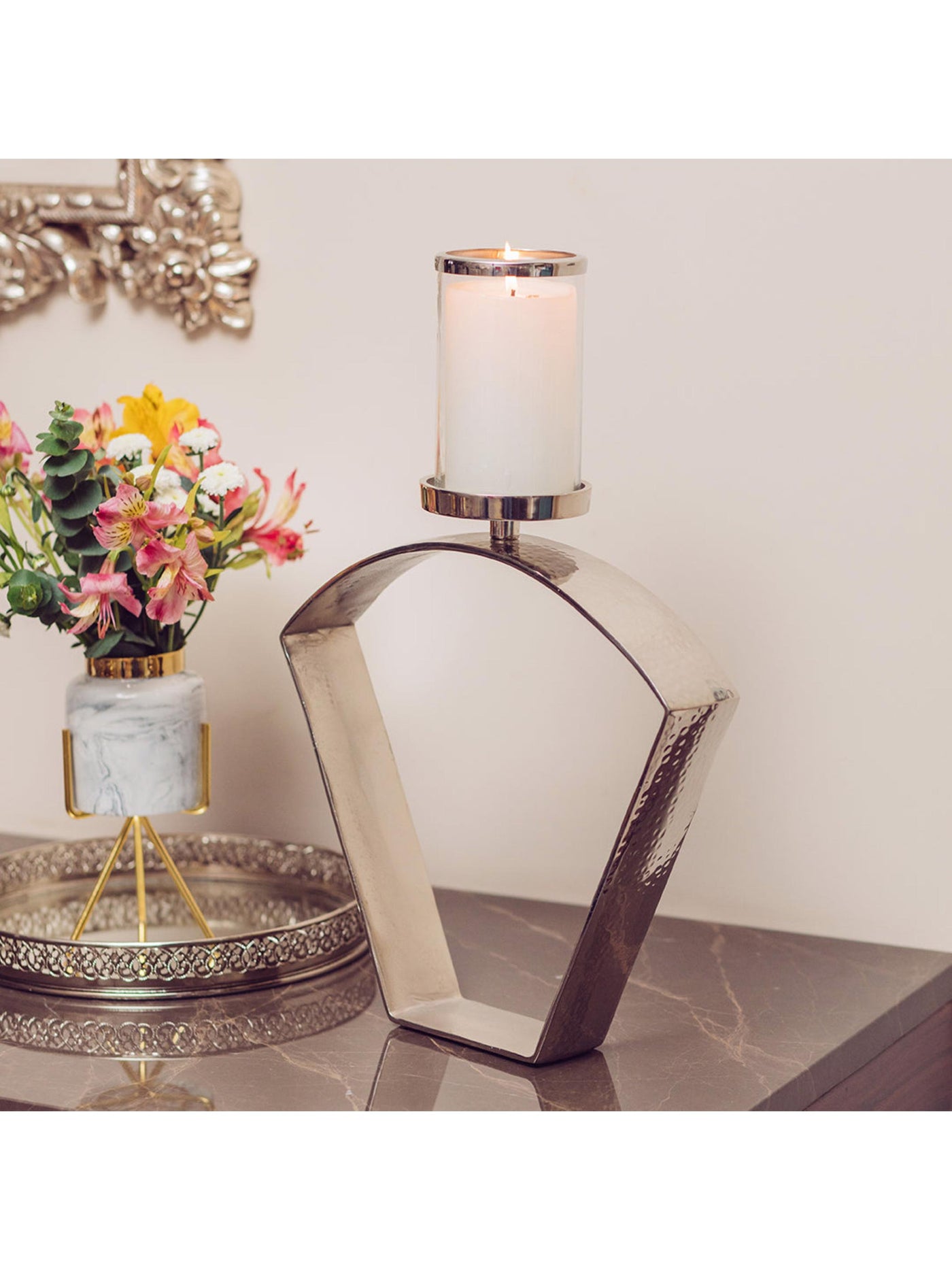 Silver Candle Stand - Trapez