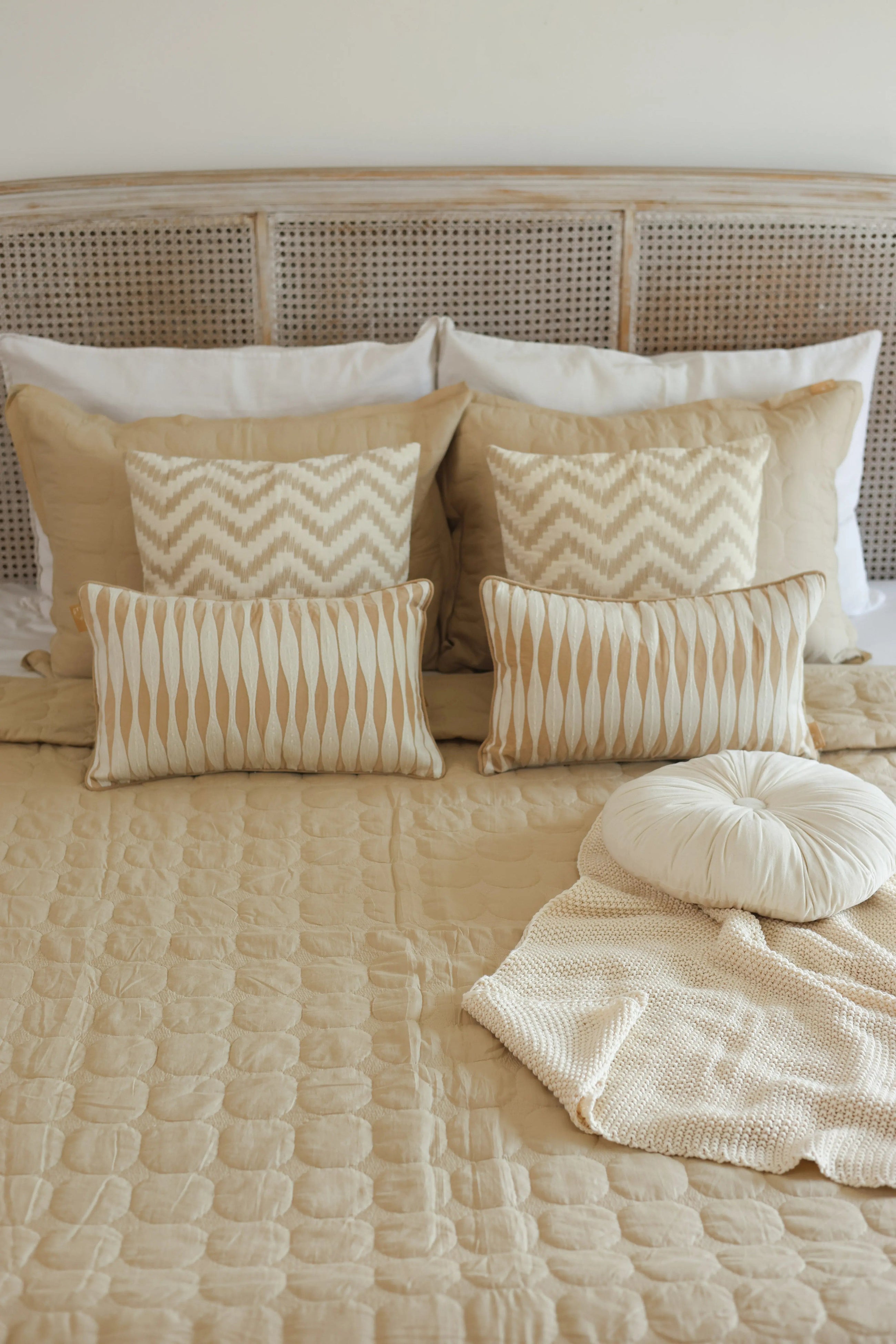 Zen Beige Cotton Quilted Bedding Set SanctuaryLiving