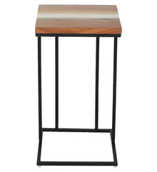 C-Shaped Table – Acacia Wood with White Resin Finish