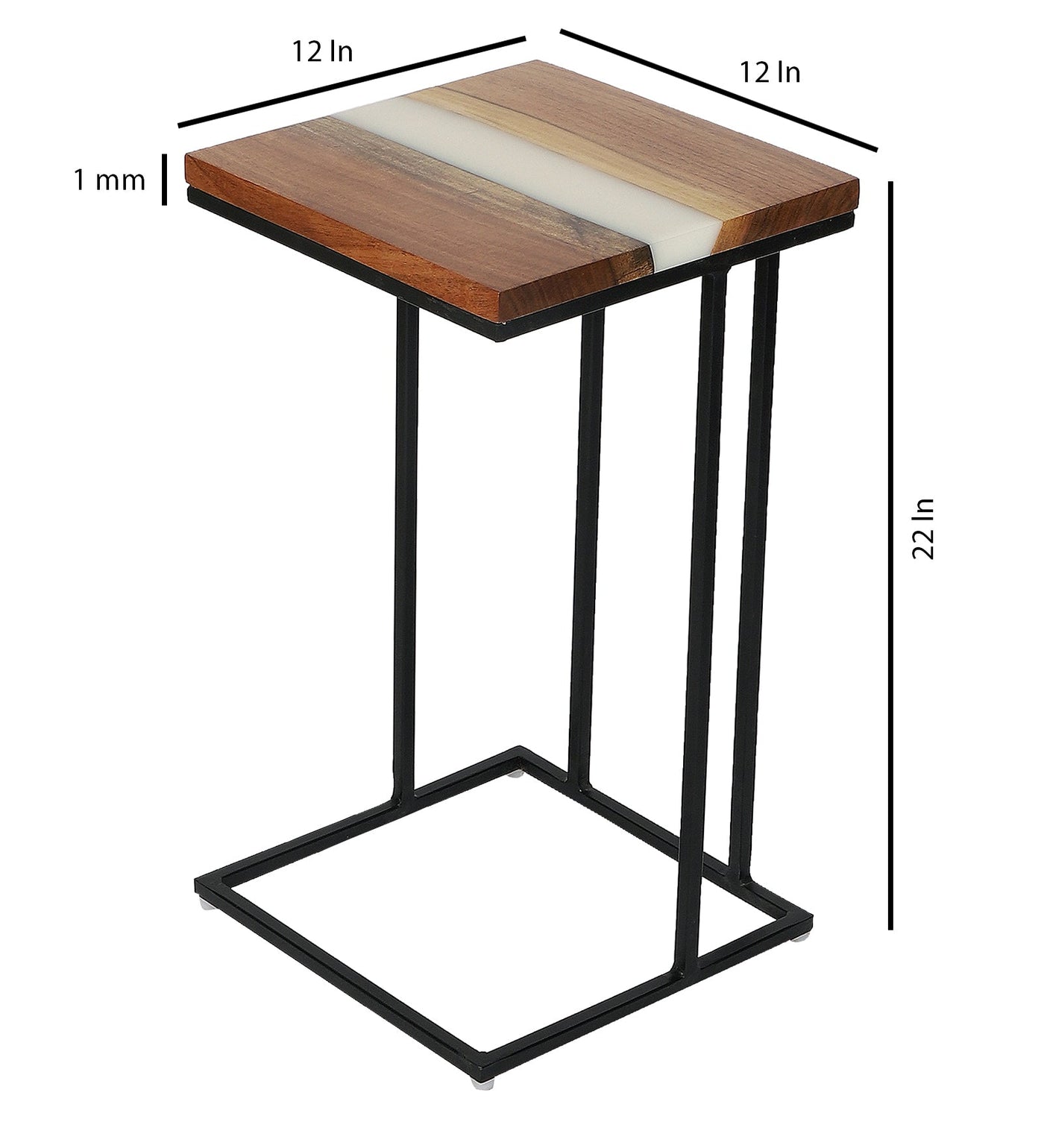 C-Shaped Table – Acacia Wood with White Resin Finish