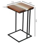 C-Shaped Table – Acacia Wood with White Resin Finish