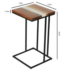 C-Shaped Table – Acacia Wood with White Resin Finish