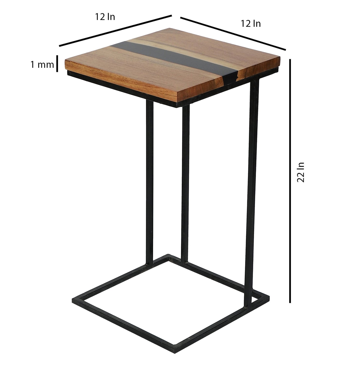 C-Shaped Table – Acacia Wood with Black Resin Finish