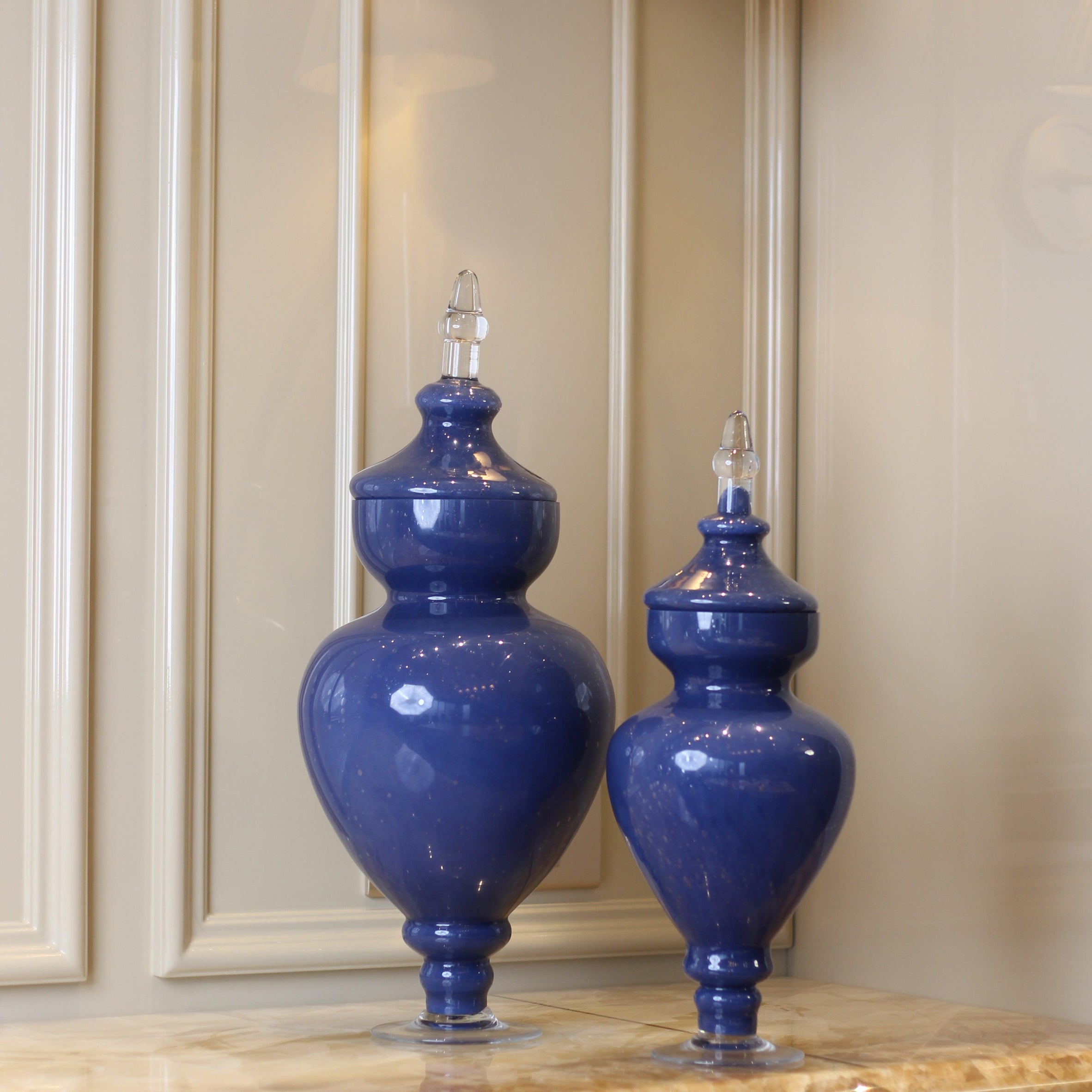 Allure Blue Vase With Lid - Short