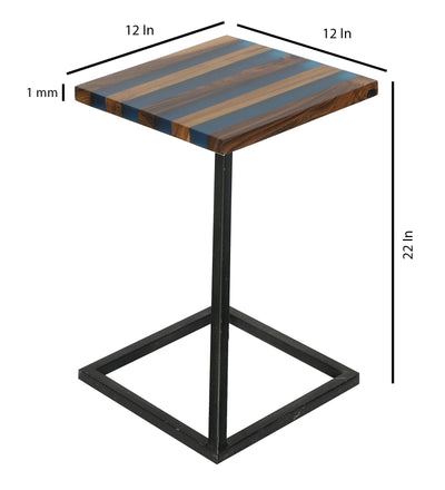 Epoxy Solid Wood End Table – Teak Wood with Ultramarine Blue Resin Finish