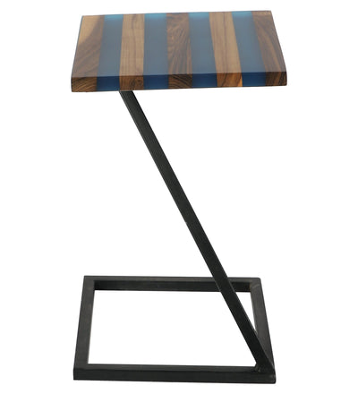 Epoxy Solid Wood End Table – Teak Wood with Ultramarine Blue Resin Finish