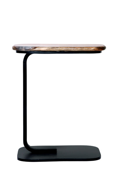 C-Shaped Wood & Pearl-Resin Side Table