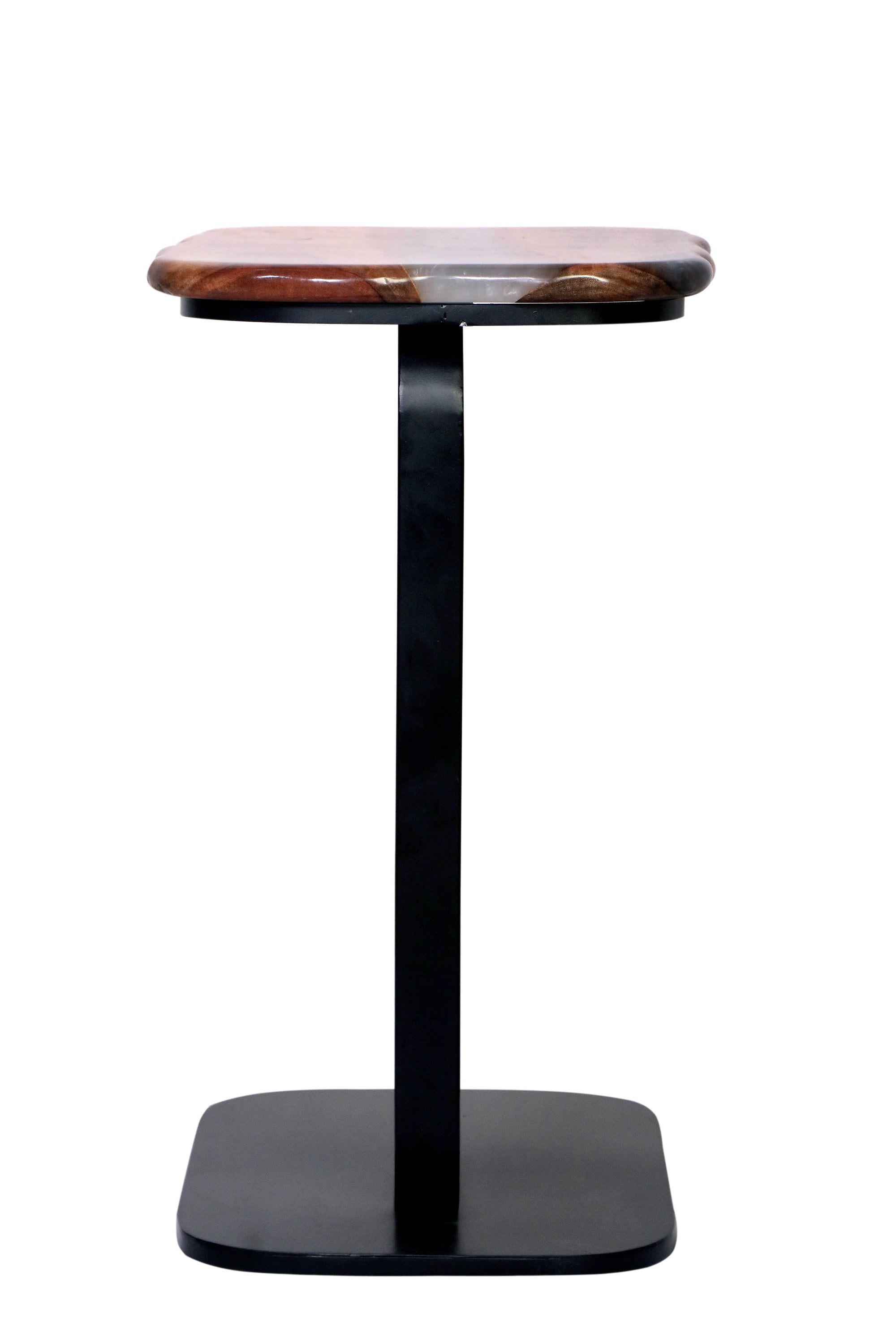 C-Shaped Wood & Pearl-Resin Side Table