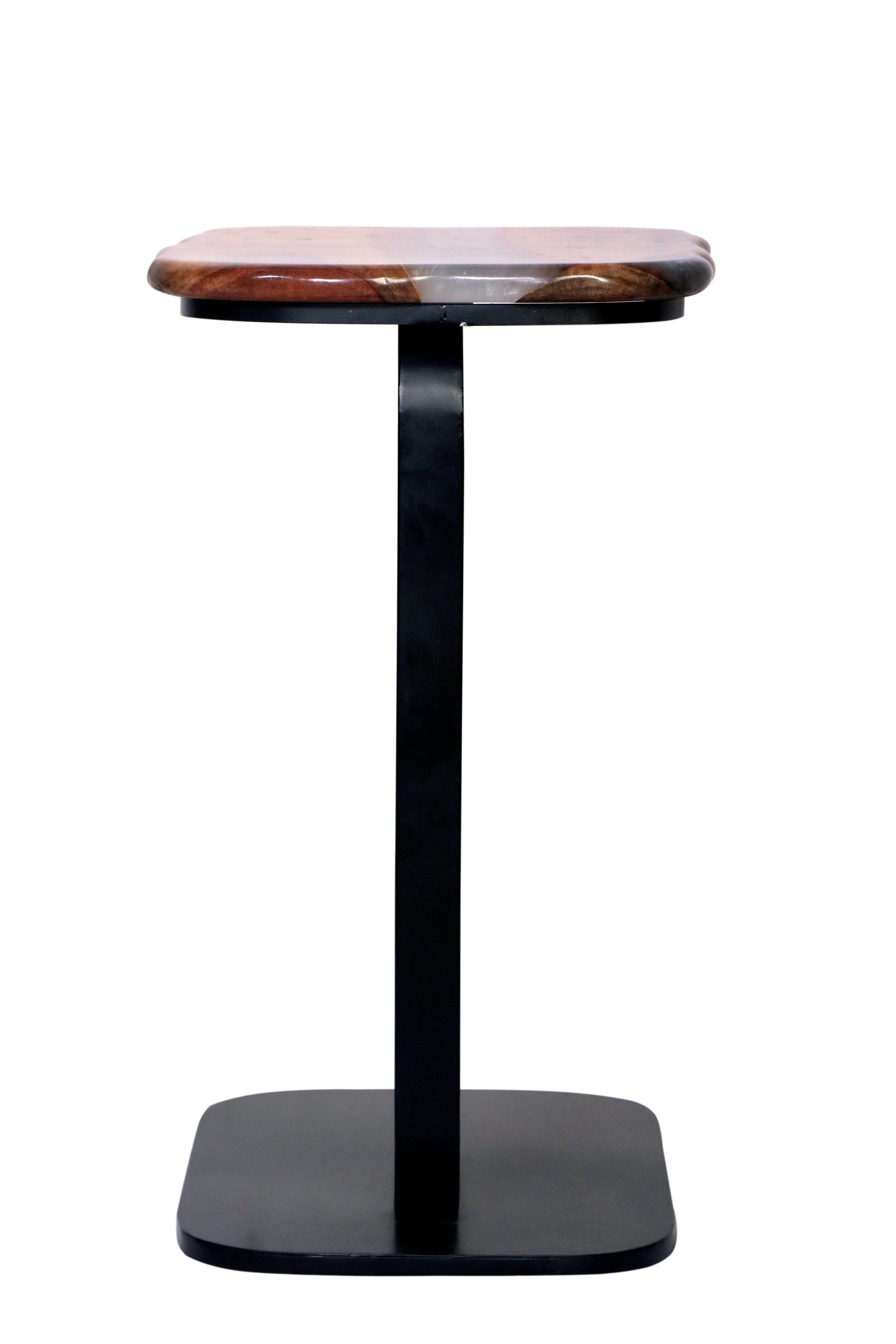 C-Shaped Wood & Pearl-Resin Side Table