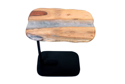 C-Shaped Wood & Pearl-Resin Side Table