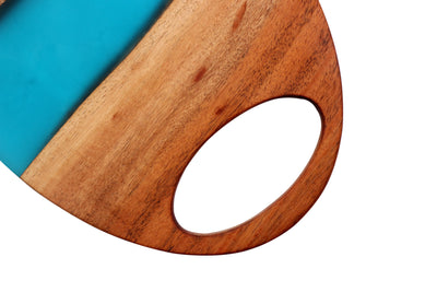 Aqua Epoxy & Natural Wood Designer Platters – Set of 2