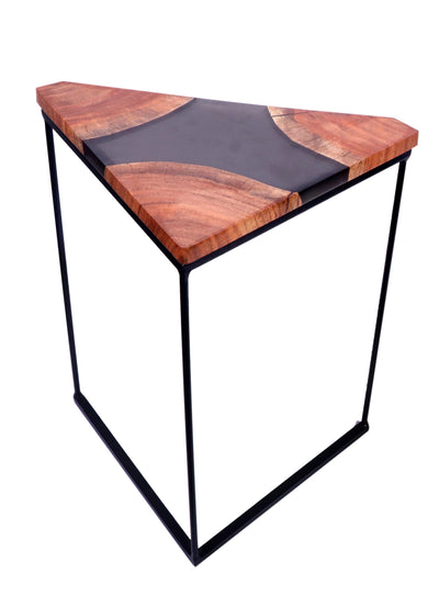 Handcrafted Triangular Wood & Black Epoxy Nesting Tables – Set of 2