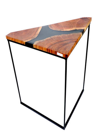 Handcrafted Triangular Wood & Black Epoxy Nesting Tables – Set of 2