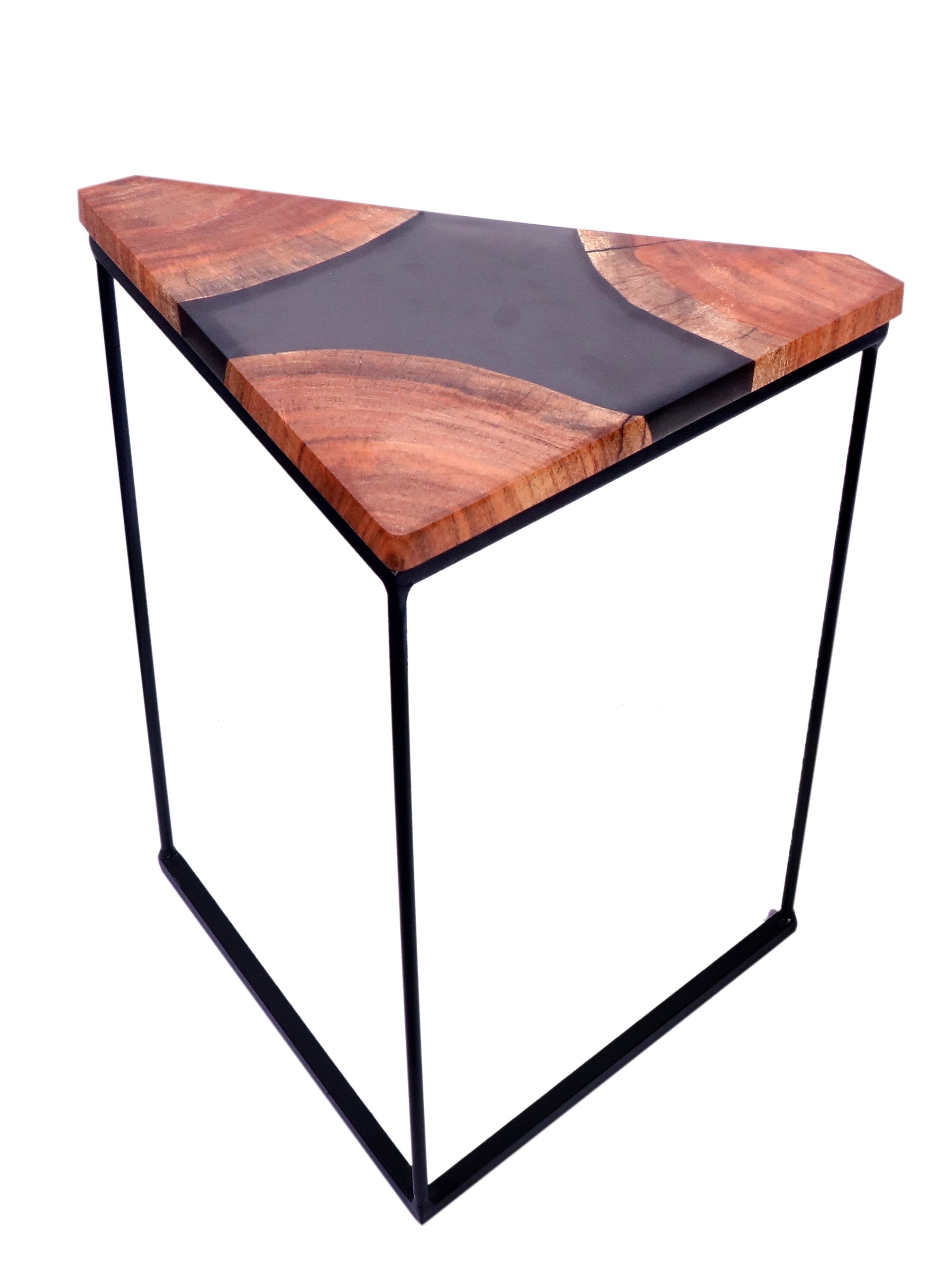 Handcrafted Triangular Wood & Black Epoxy Nesting Tables – Set of 2