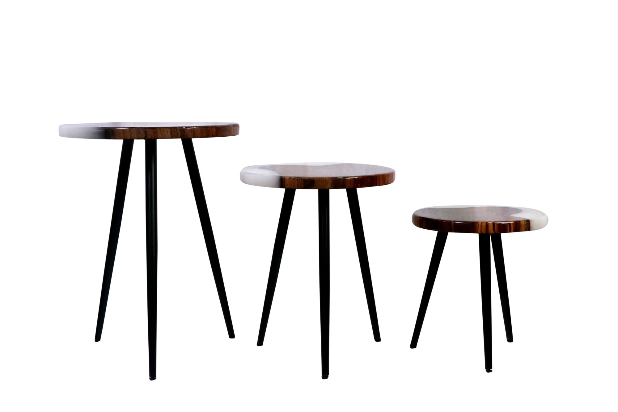 Wood & White Epoxy Nesting Tables – Set of 3 | Handcrafted by WeWood India