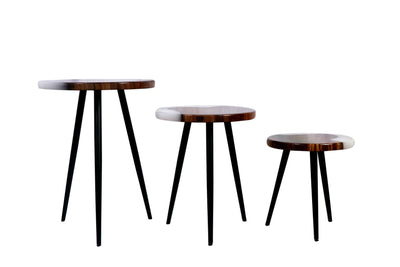 Wood & White Epoxy Nesting Tables – Set of 3 | Handcrafted by WeWood India