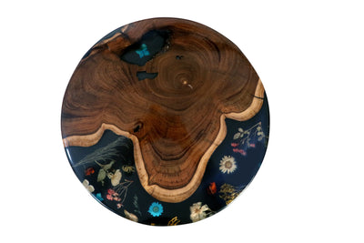 Black Floral Epoxy & Natural Wood Nesting Tables – Set of 3