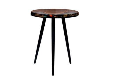 Black Floral Epoxy & Natural Wood Nesting Tables – Set of 3