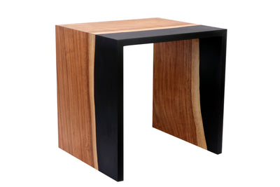 Black Resin & Natural Wood Block Nesting Tables – Set of 3