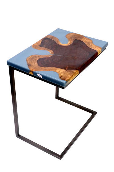 Live-Edge Blue Resin C-Table – Set of 3 (Handcrafted)
