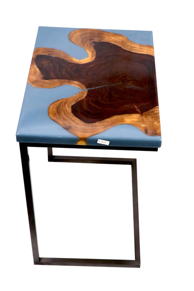 Live-Edge Blue Resin C-Table – Set of 3 (Handcrafted)