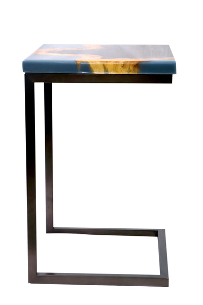 Live-Edge Blue Resin C-Table – Set of 3 (Handcrafted)
