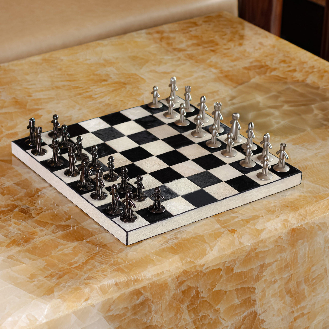 White & Black Equine Leather Chess Board