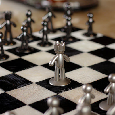 White & Black Equine Leather Chess Board