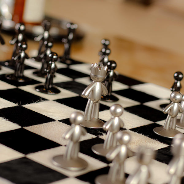 White & Black Equine Leather Chess Board