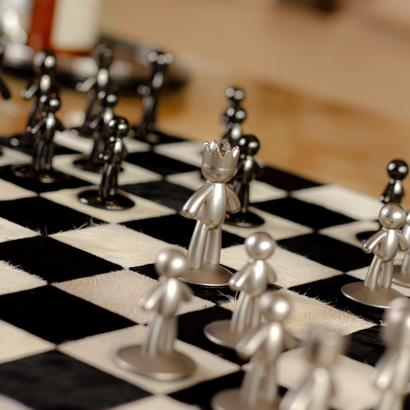 White & Black Equine Leather Chess Board