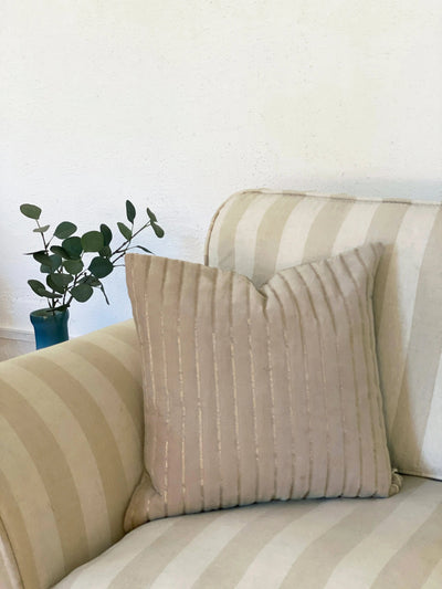 Eden Striped Oatmeal Velvet Cushion Cover SanctuaryLiving