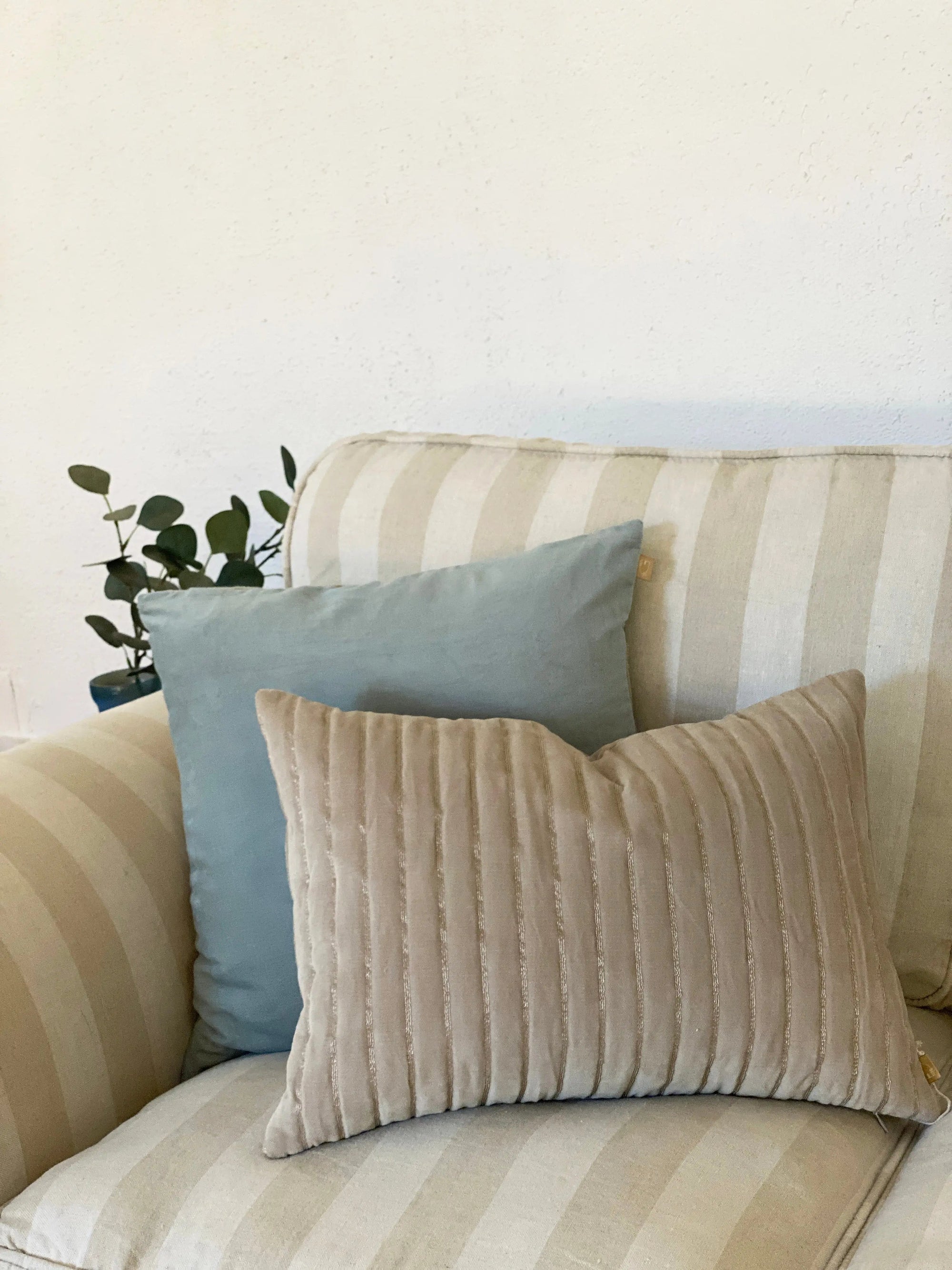 Eden Striped Oatmeal Velvet Cushion Cover SanctuaryLiving