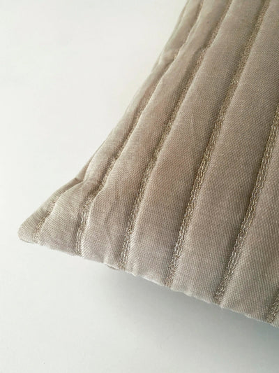 Eden Striped Oatmeal Velvet Cushion Cover SanctuaryLiving