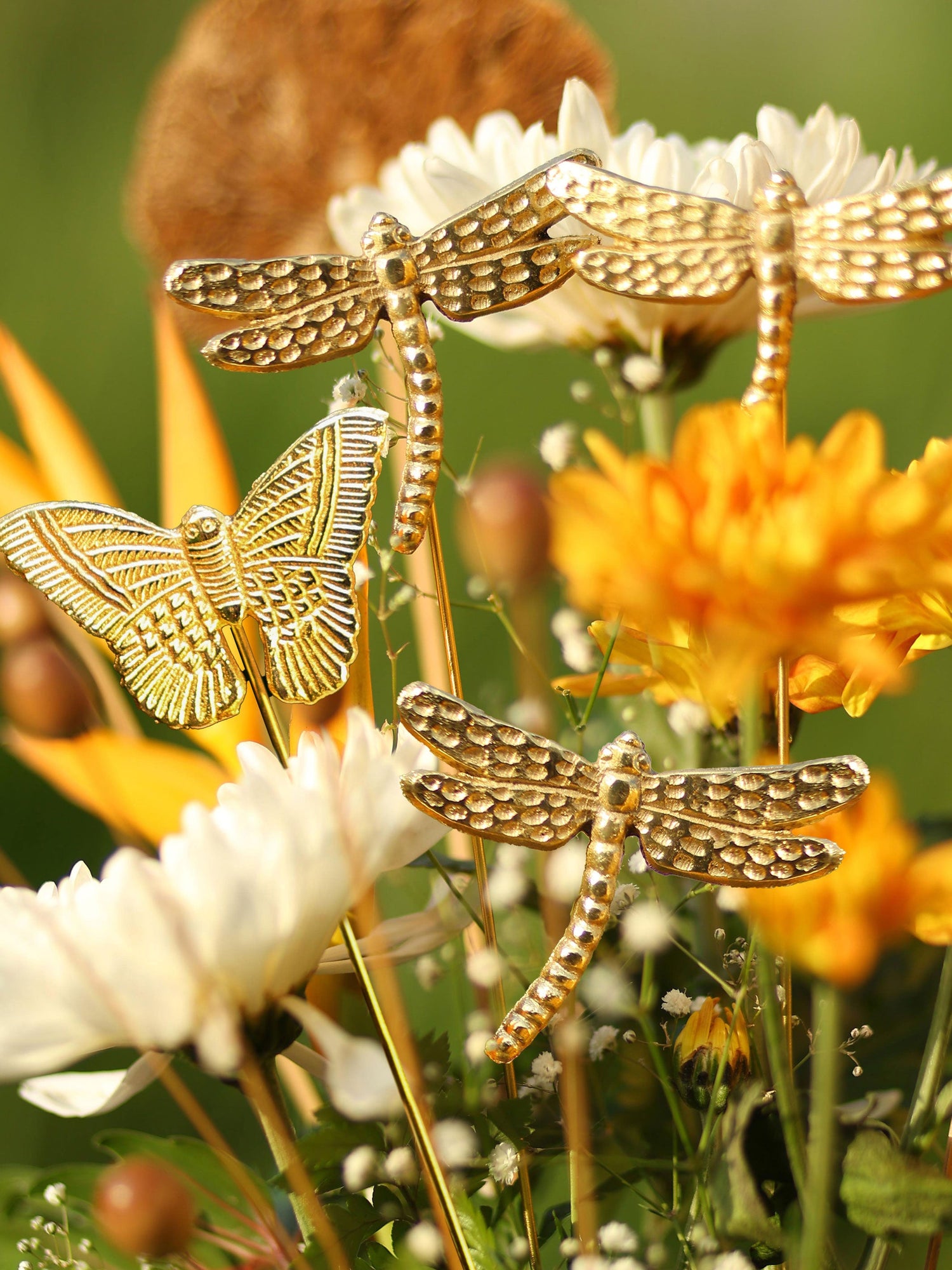 Golden Wings Metal Sticks | 2 Dragonfly + 2 Butterfly