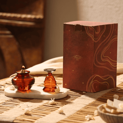 Muun Gift Box - Kalash Oil Lamp + Short Glass Bell