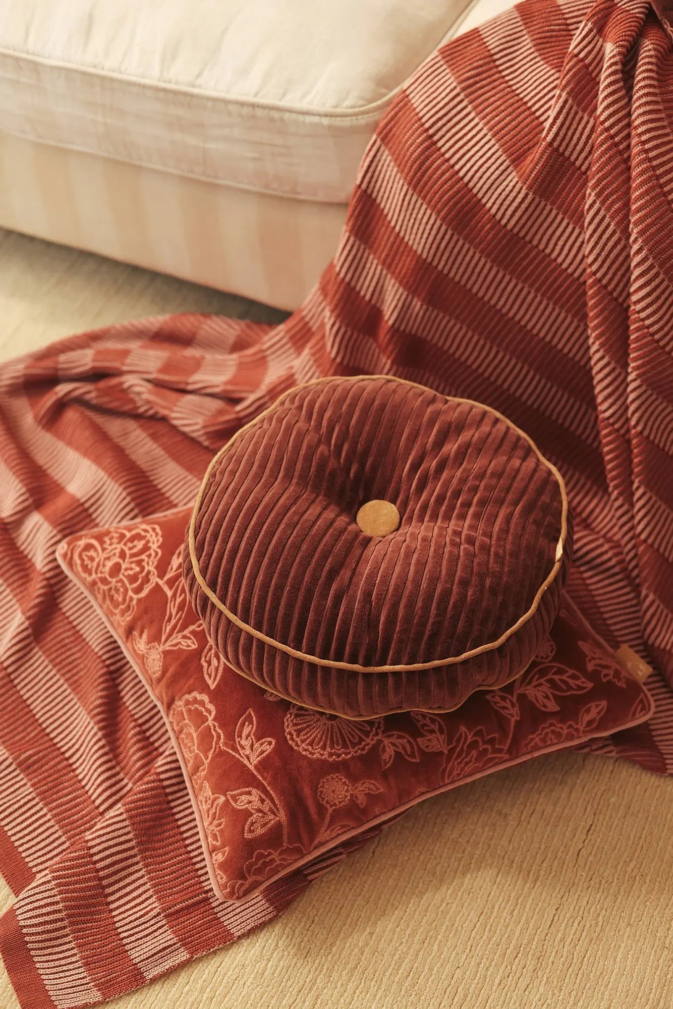 Striped Rhubarb Cotton Knitted Throw