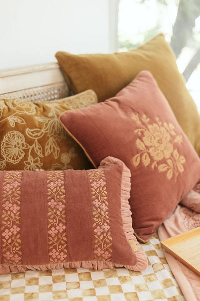 Camellia Rhubarb Cross Stitch Cushion Cover