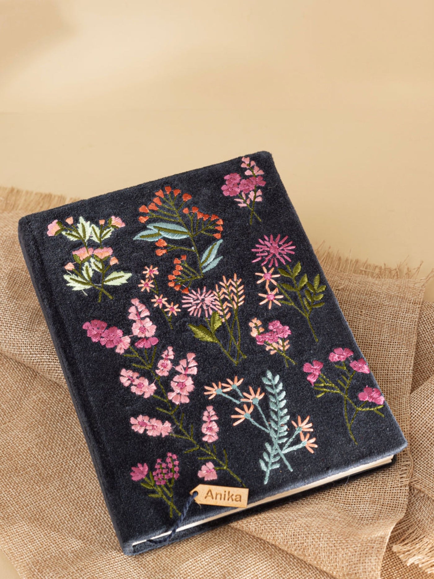 Flower Embroidered Hardbound Notebook