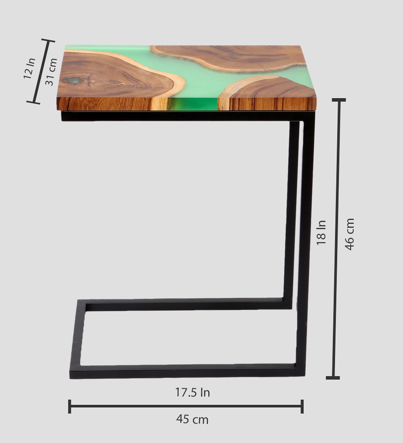 Premium Side Table – Teak Wood with Green Resin Finish