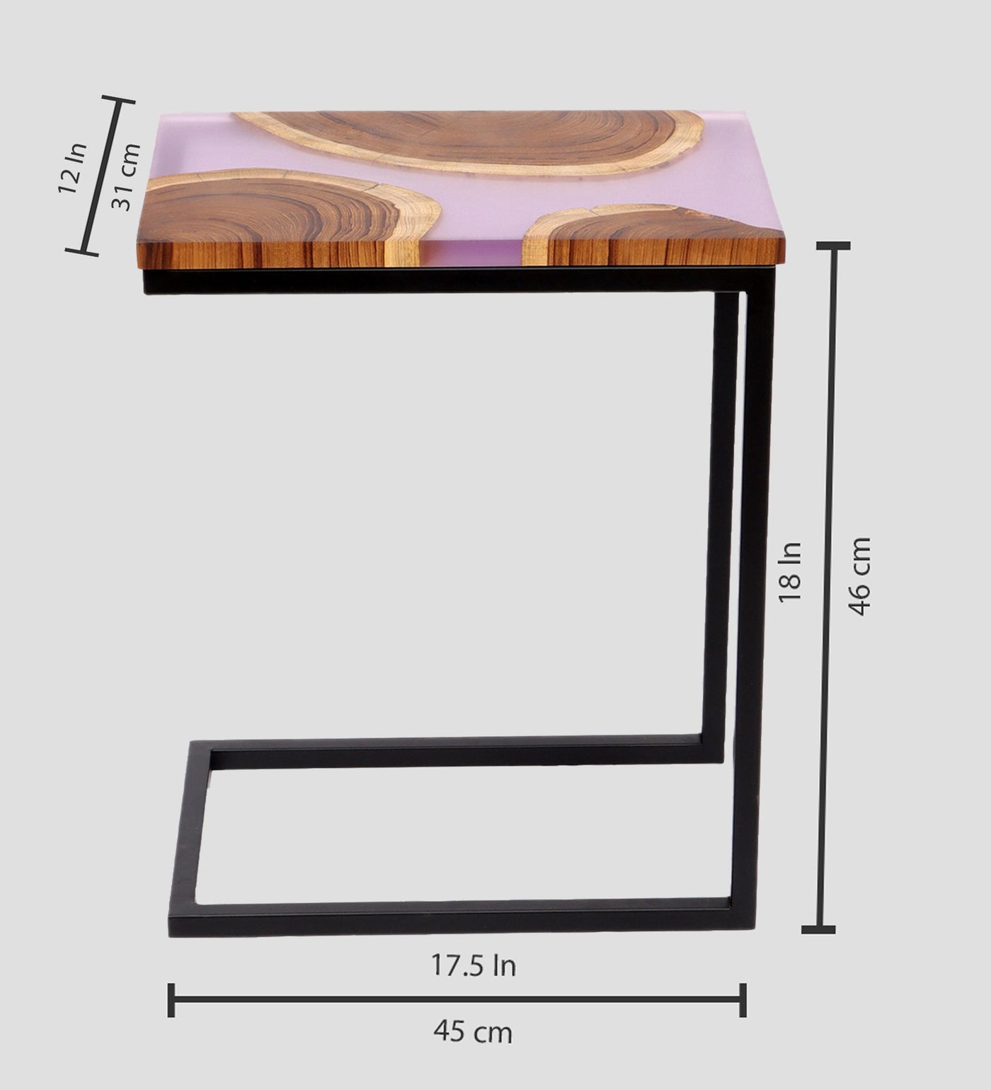 Premium Side Table – Teak Wood with Purple Resin Finish