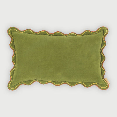 Aurora Scallop Forest Green Embroidered Oblong Cushion Cover